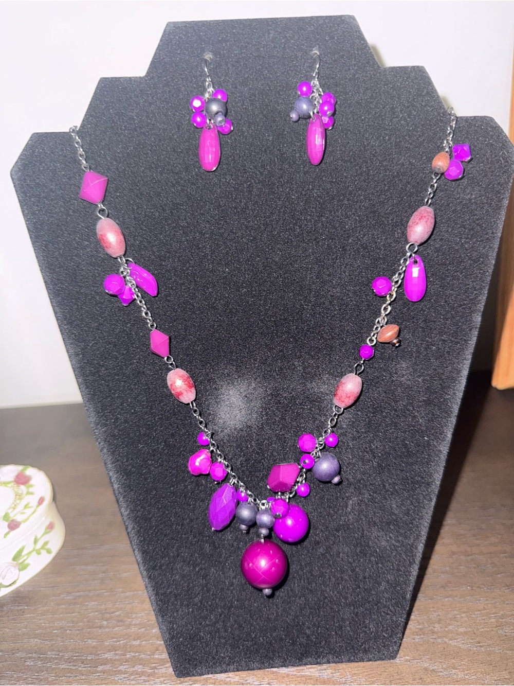 Bold Purple Beaded Necklace & Earring Set